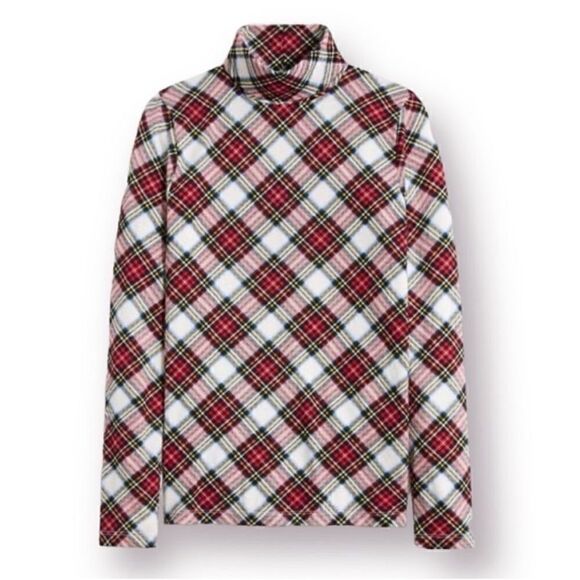 J.Crew Factory Plaid Printed Tissue Turtleneck Red Marine Salt Multi S NWOT - Picture 1 of 11